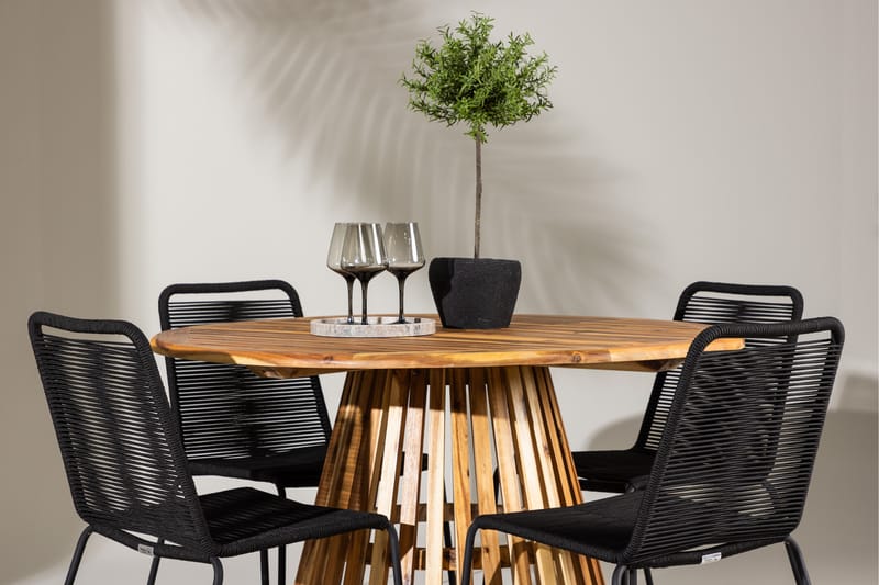 Matgrupp Utomhus Lumpur Rund 120 cm + 4 st Linero Matstolar Svart - Utemöbler & utemiljö - Utegrupp - Matgrupp utomhus