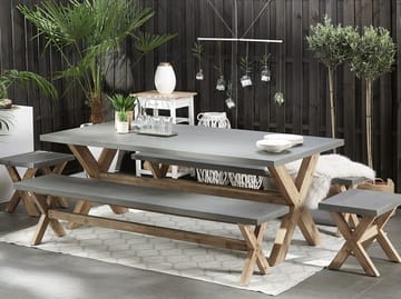 Matgrupp med bänkar och pallar 8-sits Olbia - Grå - Utemöbler & utemiljö - Utegrupp - Matgrupp utomhus