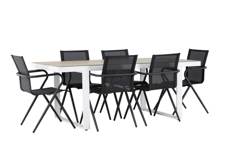 Merlo Matgrupp Utomhus 200 cm + 6 st Alling Matstolar Svart/Vit - Utemöbler & utemiljö - Utegrupp - Matgrupp utomhus
