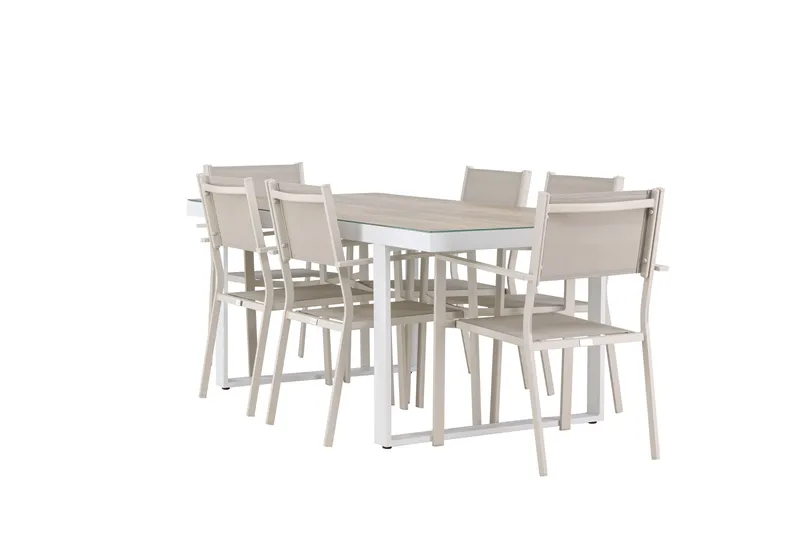 Merlo Matgrupp Utomhus 200 cm + 6 st Copacabana Matstolar Beige/Vit - Utemöbler & utemiljö - Utegrupp - Matgrupp utomhus