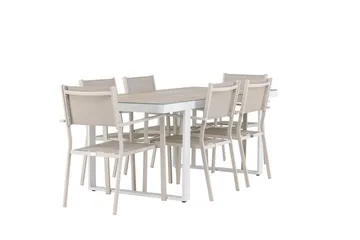 Merlo Matgrupp Utomhus 200 cm + 6 st Copacabana Matstolar Beige/Vit - Utemöbler & utemiljö - Utegrupp - Matgrupp utomhus