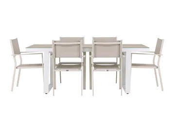 Merlo Matgrupp Utomhus 200 cm + 6 st Copacabana Matstolar Beige/Vit - Utemöbler & utemiljö - Utegrupp - Matgrupp utomhus
