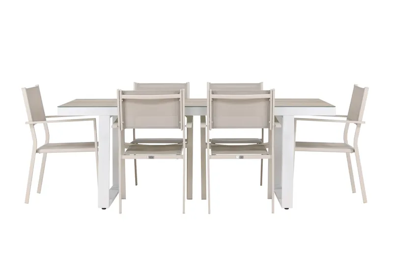 Merlo Matgrupp Utomhus 200 cm + 6 st Copacabana Matstolar Beige/Vit - Utemöbler & utemiljö - Utegrupp - Matgrupp utomhus