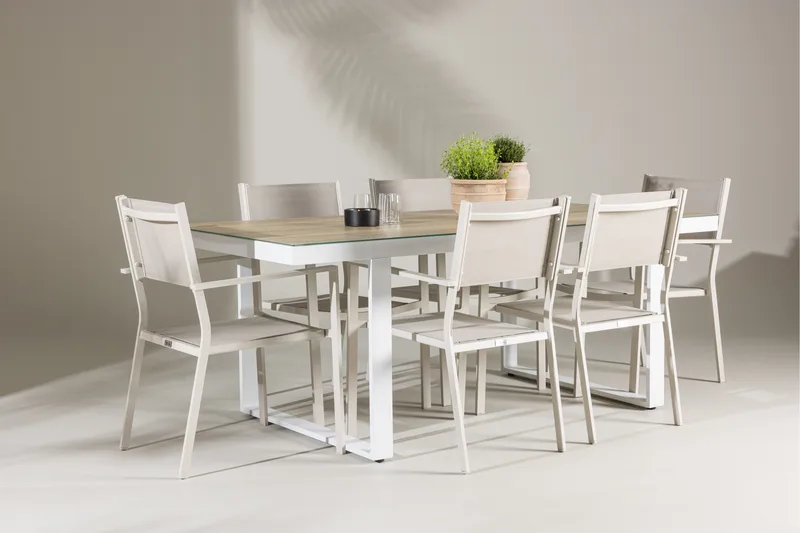 Merlo Matgrupp Utomhus 200 cm + 6 st Copacabana Matstolar Beige/Vit - Utemöbler & utemiljö - Utegrupp - Matgrupp utomhus