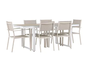 Merlo Matgrupp Utomhus 200 cm + 6 st Copacabana Matstolar Beige/Vit - Utemöbler & utemiljö - Utegrupp - Matgrupp utomhus