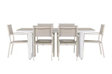 Merlo Matgrupp Utomhus 200 cm + 6 st Copacabana Matstolar Beige/Vit - Utemöbler & utemiljö - Utegrupp - Matgrupp utomhus
