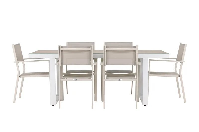 Merlo Matgrupp Utomhus 200 cm + 6 st Copacabana Matstolar Beige/Vit - Utemöbler & utemiljö - Utegrupp - Matgrupp utomhus