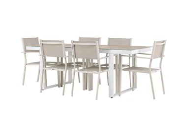 Merlo Matgrupp Utomhus 200 cm + 6 st Copacabana Matstolar Beige/Vit - Utemöbler & utemiljö - Utegrupp - Matgrupp utomhus