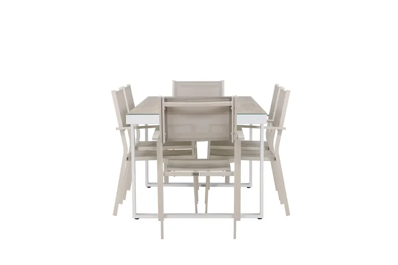 Merlo Matgrupp Utomhus 200 cm + 6 st Copacabana Matstolar Beige/Vit - Utemöbler & utemiljö - Utegrupp - Matgrupp utomhus