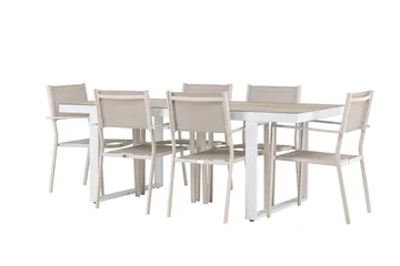 Merlo Matgrupp Utomhus 200 cm + 6 st Copacabana Matstolar Beige/Vit - Utemöbler & utemiljö - Utegrupp - Matgrupp utomhus