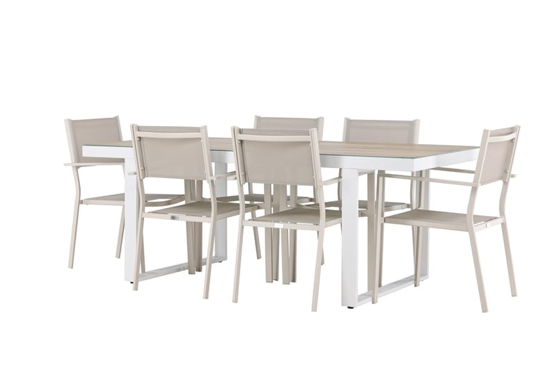 Merlo Matgrupp Utomhus 200 cm + 6 st Copacabana Matstolar Beige/Vit
