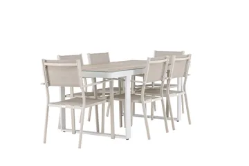 Merlo Matgrupp Utomhus 200 cm + 6 st Copacabana Matstolar Beige/Vit - Utemöbler & utemiljö - Utegrupp - Matgrupp utomhus