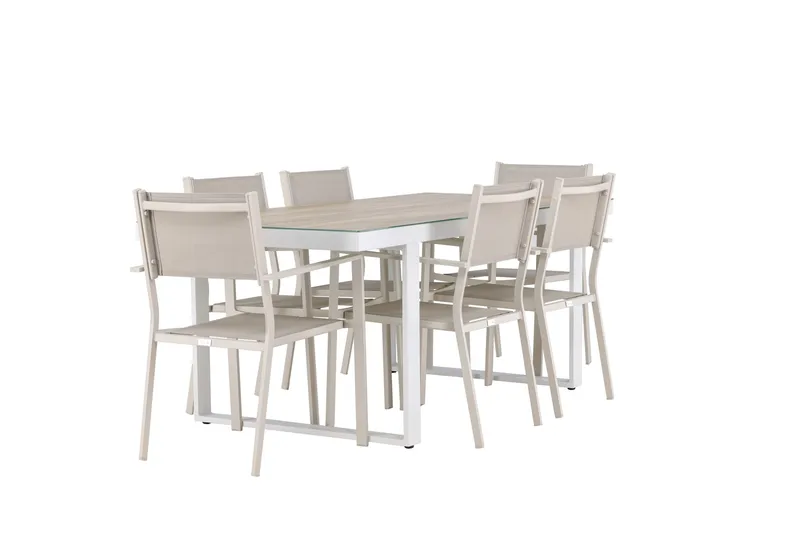 Merlo Matgrupp Utomhus 200 cm + 6 st Copacabana Matstolar Beige/Vit - Utemöbler & utemiljö - Utegrupp - Matgrupp utomhus