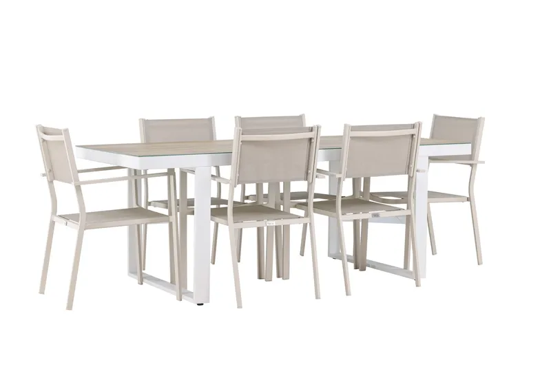 Merlo Matgrupp Utomhus 200 cm + 6 st Copacabana Matstolar Beige/Vit - Utemöbler & utemiljö - Utegrupp - Matgrupp utomhus