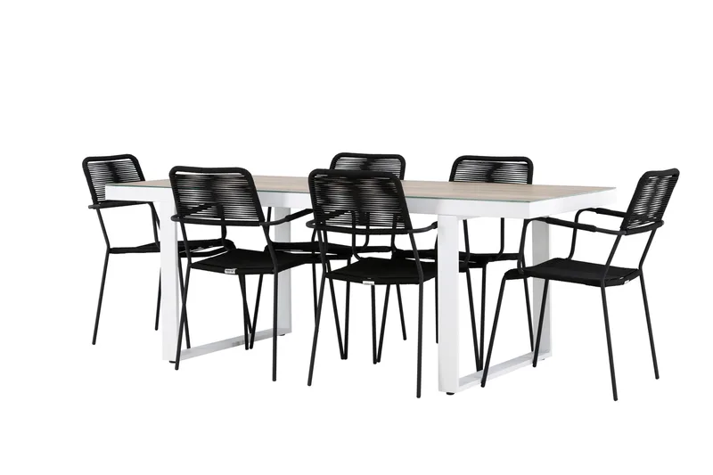 Merlo Matgrupp Utomhus 200 cm + 6 st Hochanas Matstolar Svart/Brun - Utemöbler & utemiljö - Utegrupp - Matgrupp utomhus