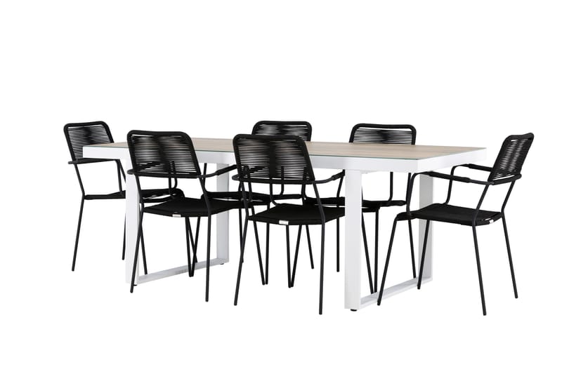 Merlo Matgrupp Utomhus 200 cm + 6 st Hochanas Matstolar Svart/Brun