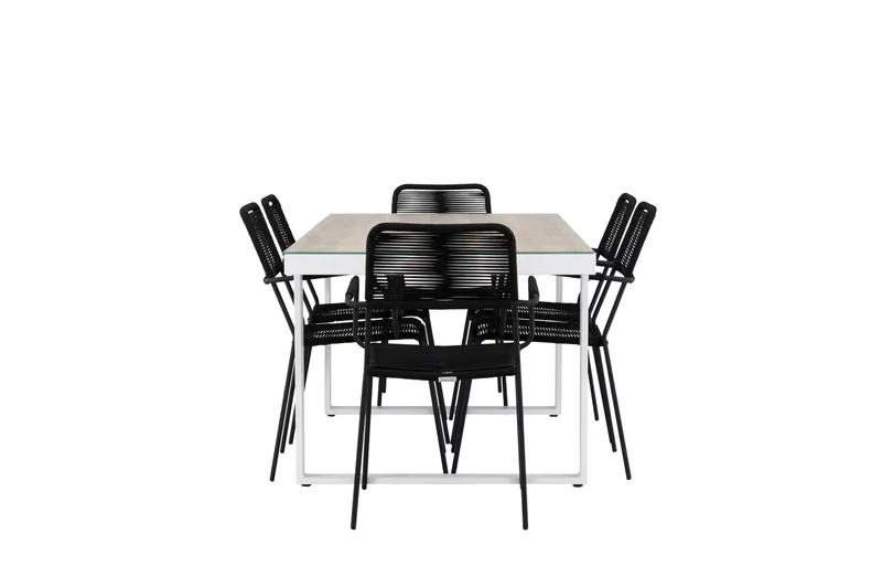 Merlo Matgrupp Utomhus 200 cm + 6 st Hochanas Matstolar Svart/Brun - Utemöbler & utemiljö - Utegrupp - Matgrupp utomhus