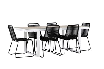 Merlo Matgrupp Utomhus 200 cm + 6 st Linero Matstolar Svart/Vit - Utemöbler & utemiljö - Utegrupp - Matgrupp utomhus