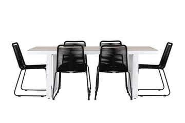 Merlo Matgrupp Utomhus 200 cm + 6 st Linero Matstolar Svart/Vit - Utemöbler & utemiljö - Utegrupp - Matgrupp utomhus