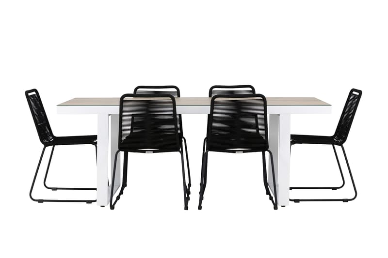 Merlo Matgrupp Utomhus 200 cm + 6 st Linero Matstolar Svart/Vit - Utemöbler & utemiljö - Utegrupp - Matgrupp utomhus
