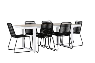 Merlo Matgrupp Utomhus 200 cm + 6 st Linero Matstolar Svart/Vit - Utemöbler & utemiljö - Utegrupp - Matgrupp utomhus