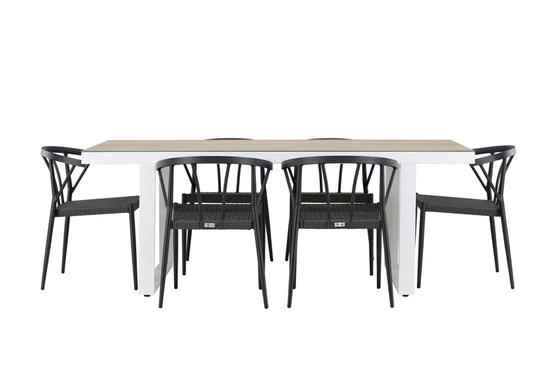 Merlo Matgrupp Utomhus 200 cm + 6 st Stina Matstolar Svart/Vit - Utemöbler & utemiljö - Utegrupp - Matgrupp utomhus