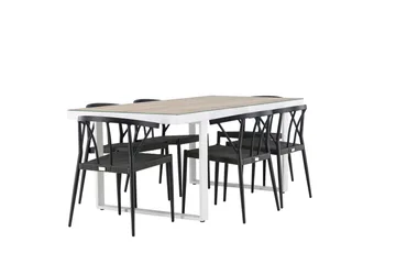 Merlo Matgrupp Utomhus 200 cm + 6 st Stina Matstolar Svart/Vit - Utemöbler & utemiljö - Utegrupp - Matgrupp utomhus