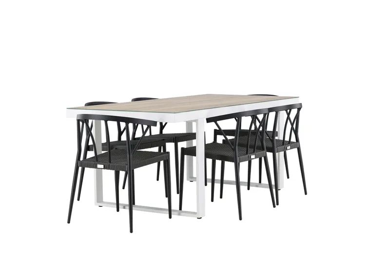 Merlo Matgrupp Utomhus 200 cm + 6 st Stina Matstolar Svart/Vit - Utemöbler & utemiljö - Utegrupp - Matgrupp utomhus