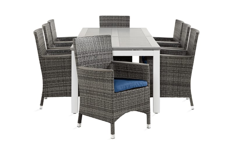 Matgrupp Monaco 100x220-280+8 Thor Lyx Stol m Armledare Dyna - Vit|Grå|Aintwood|Blå - Matgrupp utomhus