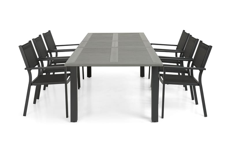 Matgrupp Monaco 220-280 + 6 Sierra Stapelstol - Svart|Svart - Matgrupp utomhus