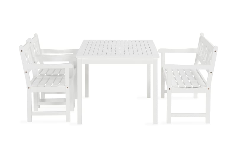 Matgrupp Oaxen 180 cm + 2 Stolar + Bänk Vit/Akacia - KWA - Matgrupp utomhus