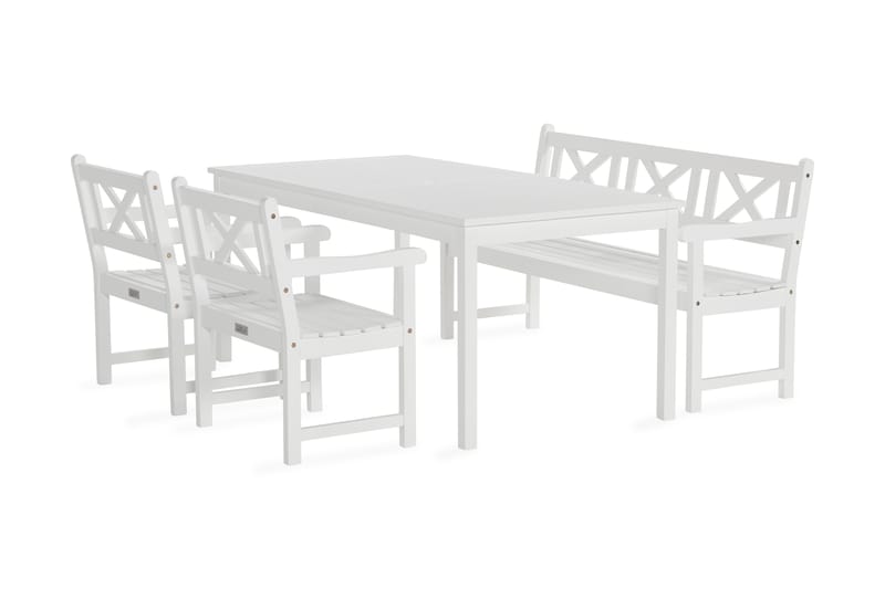 Matgrupp Oaxen 180 cm + 2 Stolar + Bänk Vit/Akacia - KWA - Matgrupp utomhus