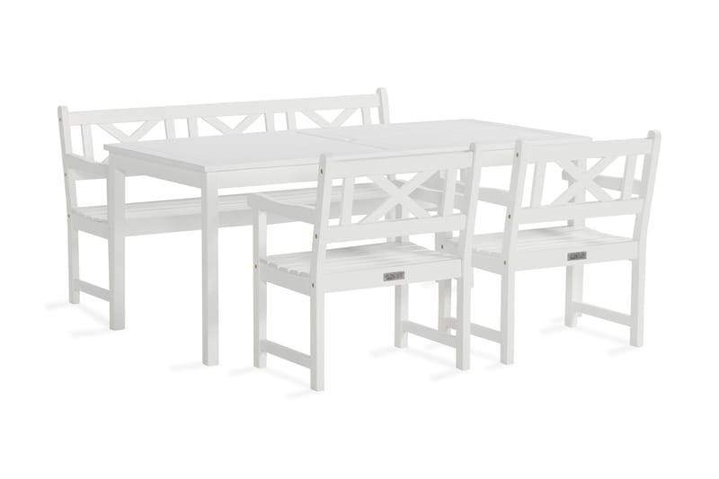 Matgrupp Oaxen 180 cm + 2 Stolar + Bänk Vit/Akacia - KWA - Matgrupp utomhus