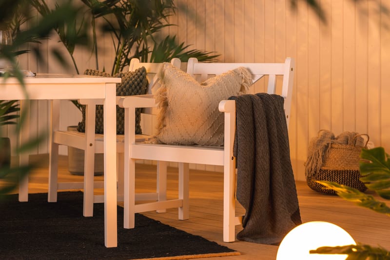 Matgrupp Oaxen 180 cm + 2 Stolar + Bänk Vit/Akacia - KWA - Matgrupp utomhus