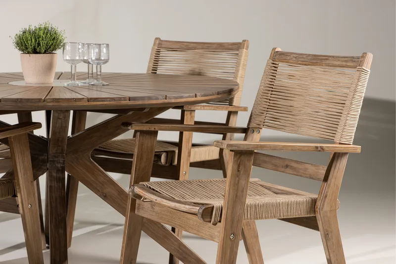 Rosario Matgrupp Rund 140 cm + 4 st Peter Matstolar Brun - Utemöbler & utemiljö - Utegrupp - Matgrupp utomhus