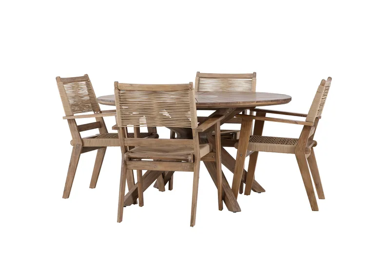 Rosario Matgrupp Rund 140 cm + 4 st Peter Matstolar Brun - Utemöbler & utemiljö - Utegrupp - Matgrupp utomhus