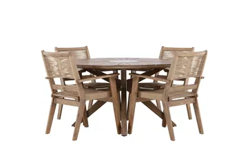 Rosario Matgrupp Rund 140 cm + 4 st Peter Matstolar Brun - Utemöbler & utemiljö - Utegrupp - Matgrupp utomhus