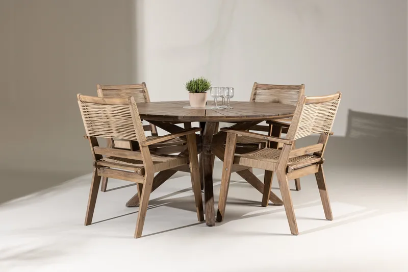 Rosario Matgrupp Rund 140 cm + 4 st Peter Matstolar Brun - Utemöbler & utemiljö - Utegrupp - Matgrupp utomhus