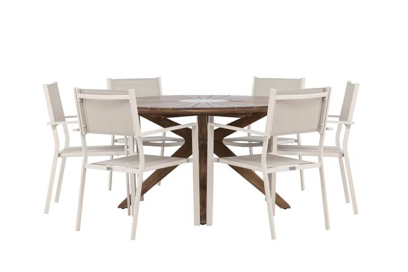 Rosario Matgrupp Rund 140 cm + 6 st Copacabana Matstolar Beige/Brun