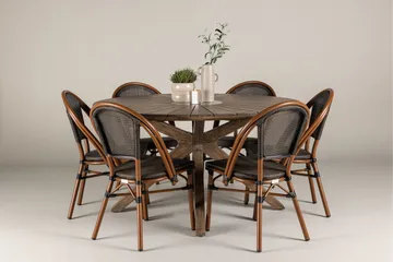 Rosario Matgrupp Rund 140 cm + 6 st Guarda Matstolar Svart/Brun - Utemöbler & utemiljö - Utegrupp - Matgrupp utomhus