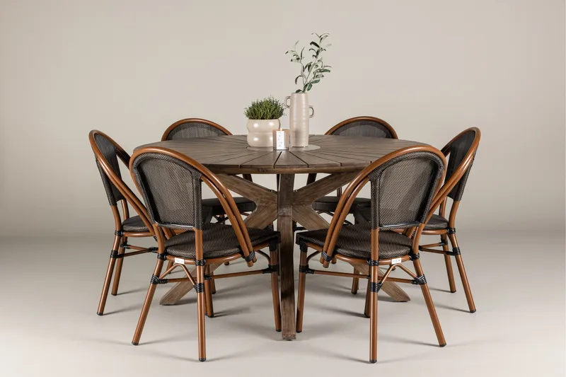 Rosario Matgrupp Rund 140 cm + 6 st Guarda Matstolar Svart/Brun - Utemöbler & utemiljö - Utegrupp - Matgrupp utomhus