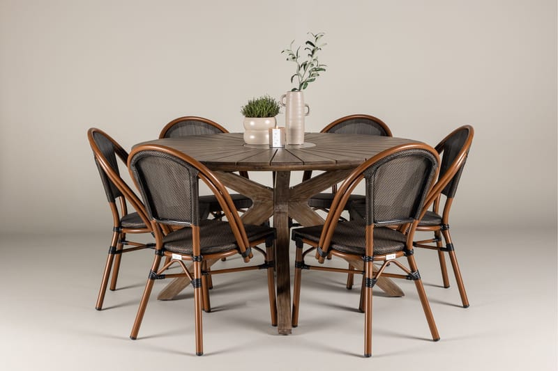 Rosario Matgrupp Rund 140 cm + 6 st Guarda Matstolar Svart/Brun - Utemöbler & utemiljö - Utegrupp - Matgrupp utomhus