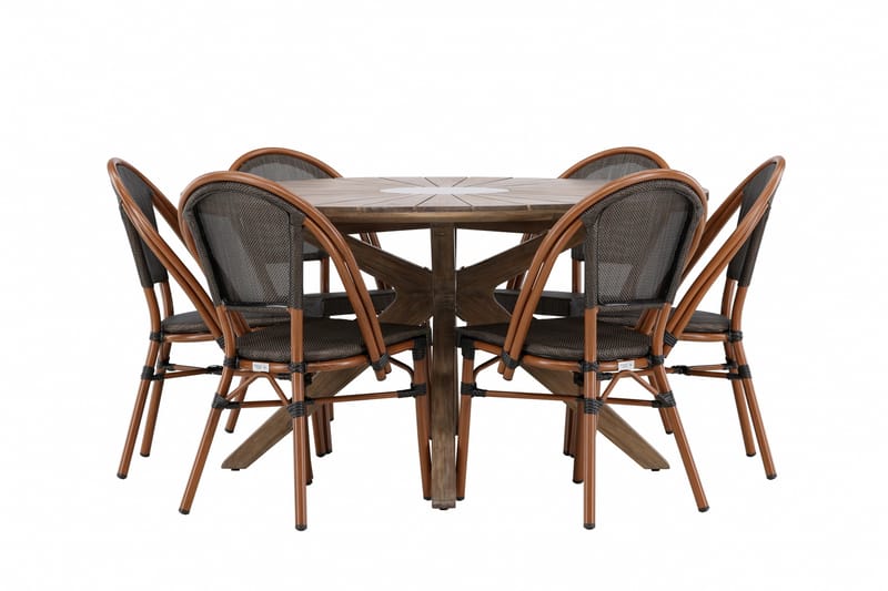 Rosario Matgrupp Rund 140 cm + 6 st Guarda Matstolar Svart/Brun