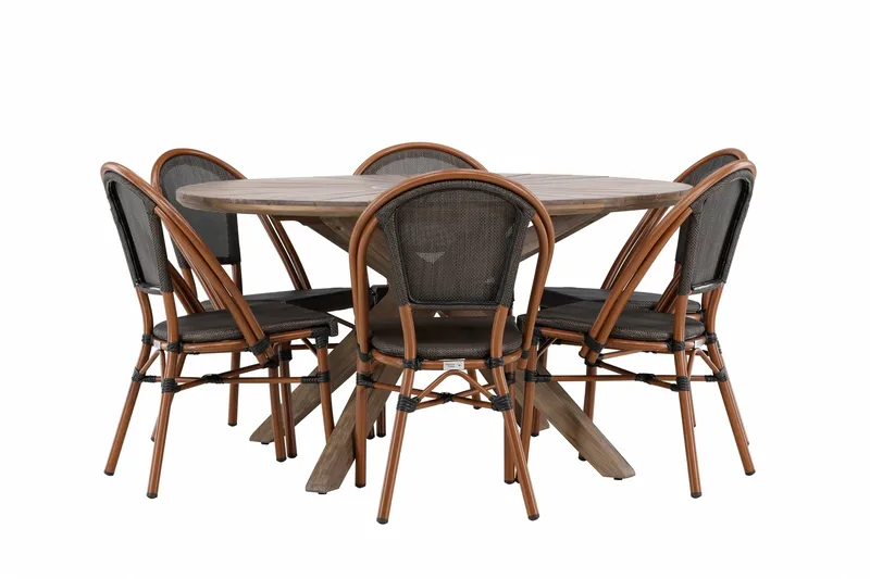 Rosario Matgrupp Rund 140 cm + 6 st Guarda Matstolar Svart/Brun - Utemöbler & utemiljö - Utegrupp - Matgrupp utomhus