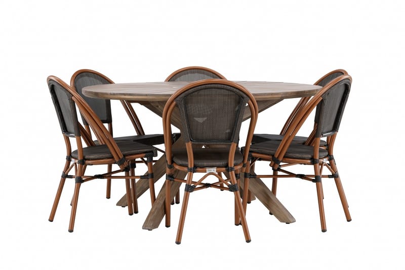 Rosario Matgrupp Rund 140 cm + 6 st Guarda Matstolar Svart/Brun - Utemöbler & utemiljö - Utegrupp - Matgrupp utomhus