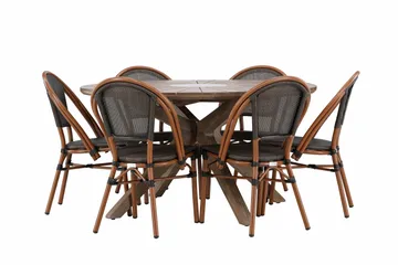 Rosario Matgrupp Rund 140 cm + 6 st Guarda Matstolar Svart/Brun - Utemöbler & utemiljö - Utegrupp - Matgrupp utomhus