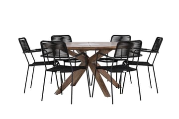 Rosario Matgrupp Rund 140 cm + 6 st Hochanas Matstolar Svart/Brun - Utemöbler & utemiljö - Utegrupp - Matgrupp utomhus