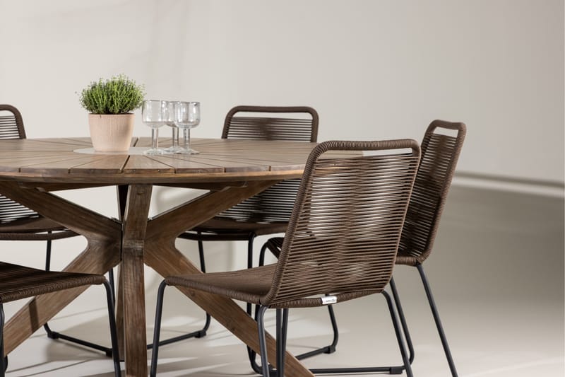 Rosario Matgrupp Rund 140 cm + 6 st Lindos Matstolar Brun - Utemöbler & utemiljö - Utegrupp - Matgrupp utomhus