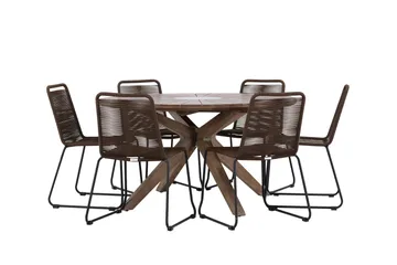 Rosario Matgrupp Rund 140 cm + 6 st Lindos Matstolar Brun - Utemöbler & utemiljö - Utegrupp - Matgrupp utomhus