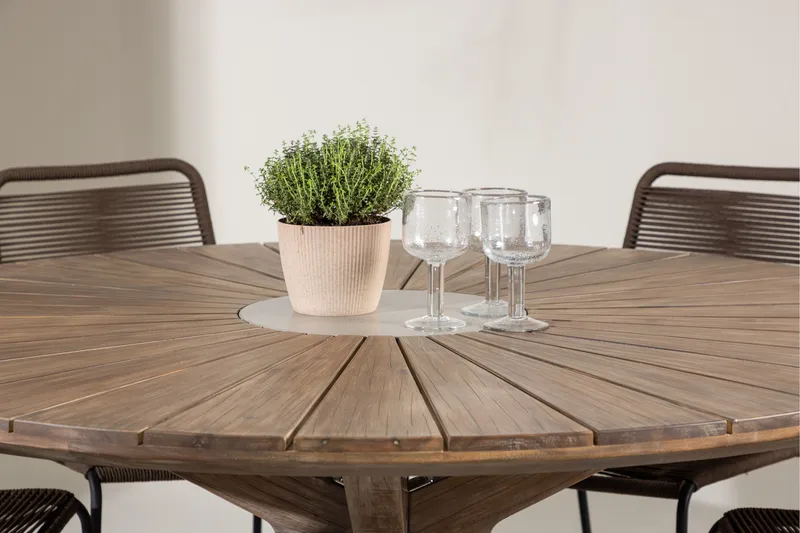 Rosario Matgrupp Rund 140 cm + 6 st Lindos Matstolar Brun - Utemöbler & utemiljö - Utegrupp - Matgrupp utomhus